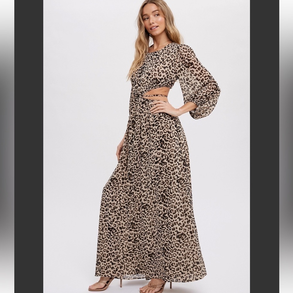 Leopard Long Sleeve Cut Out Open Back Maxi Dress - Picture 12 of 15